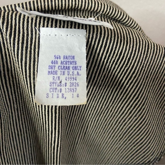 Vintage R&M Richards Blazer Dress Skirt Waist Tie Striped Size 14 Karen Kwong - Picture 9 of 11